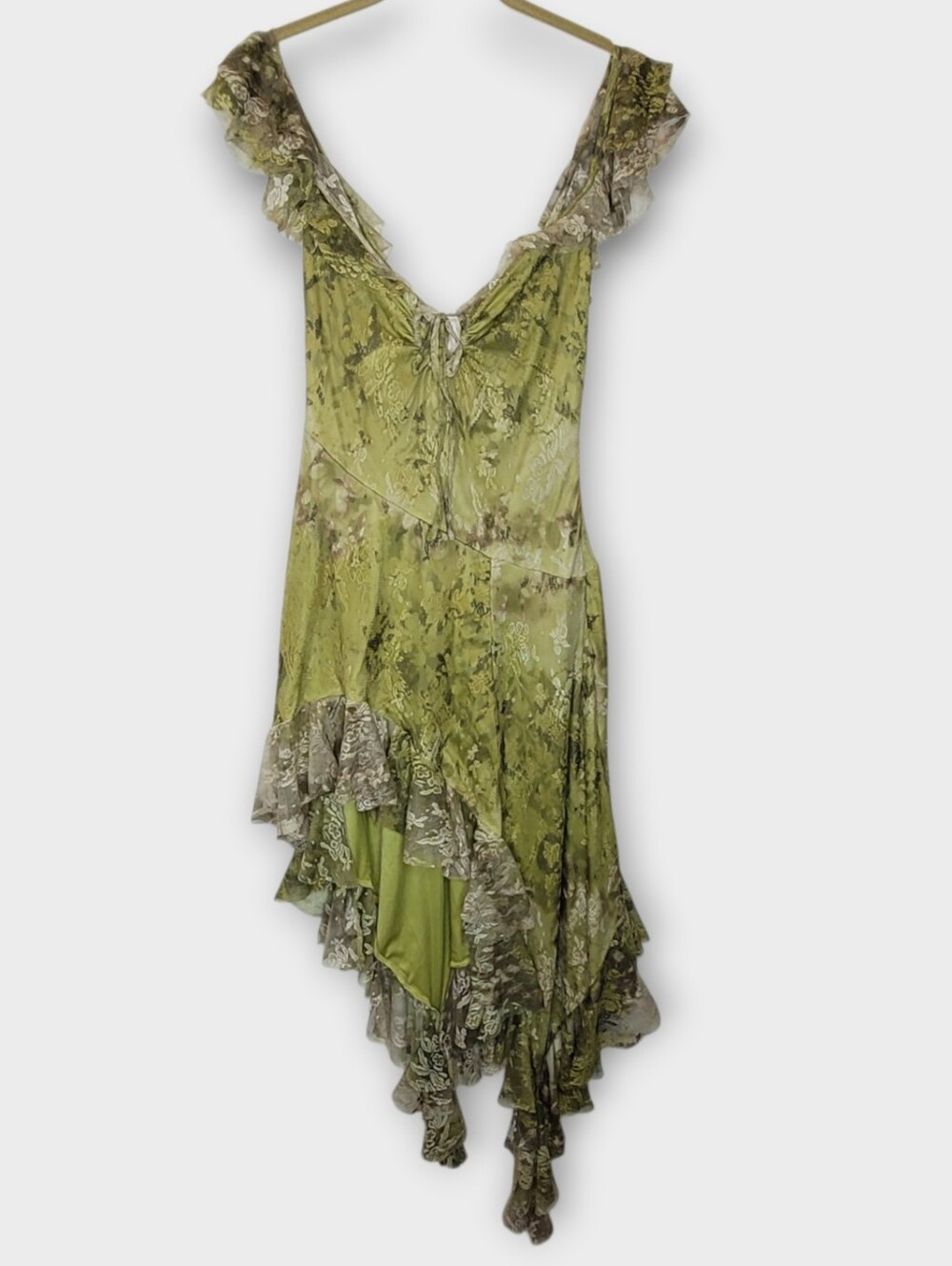 Urban Outfitters Hyacinth Asymmetrical Mesh Midi Dress M Green Forest Fairy Y2K - Picture 3 of 7